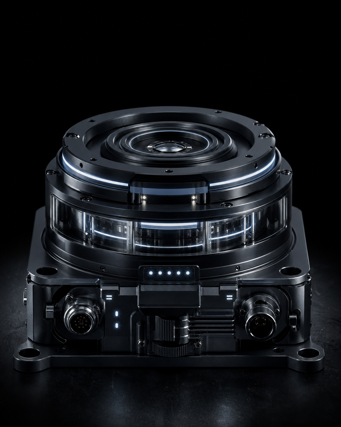 A precision dark graphite sensing module with concentric optical rings